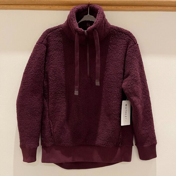 Athleta Talus Sherpa Half Zip Pullover Sweatshirt Top in Burgundy Size XS - Picture 2 of 9